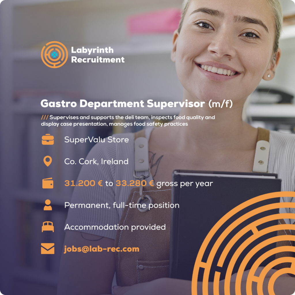 Jobs in Ireland by Labyrinth Recruitment - Gastro Department Supervisor